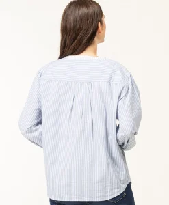 BLOUSE ML FOND NATUREL RAYE BLEU CARDONE