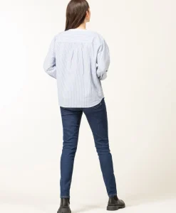 BLOUSE ML FOND NATUREL RAYE BLEU CARDONE