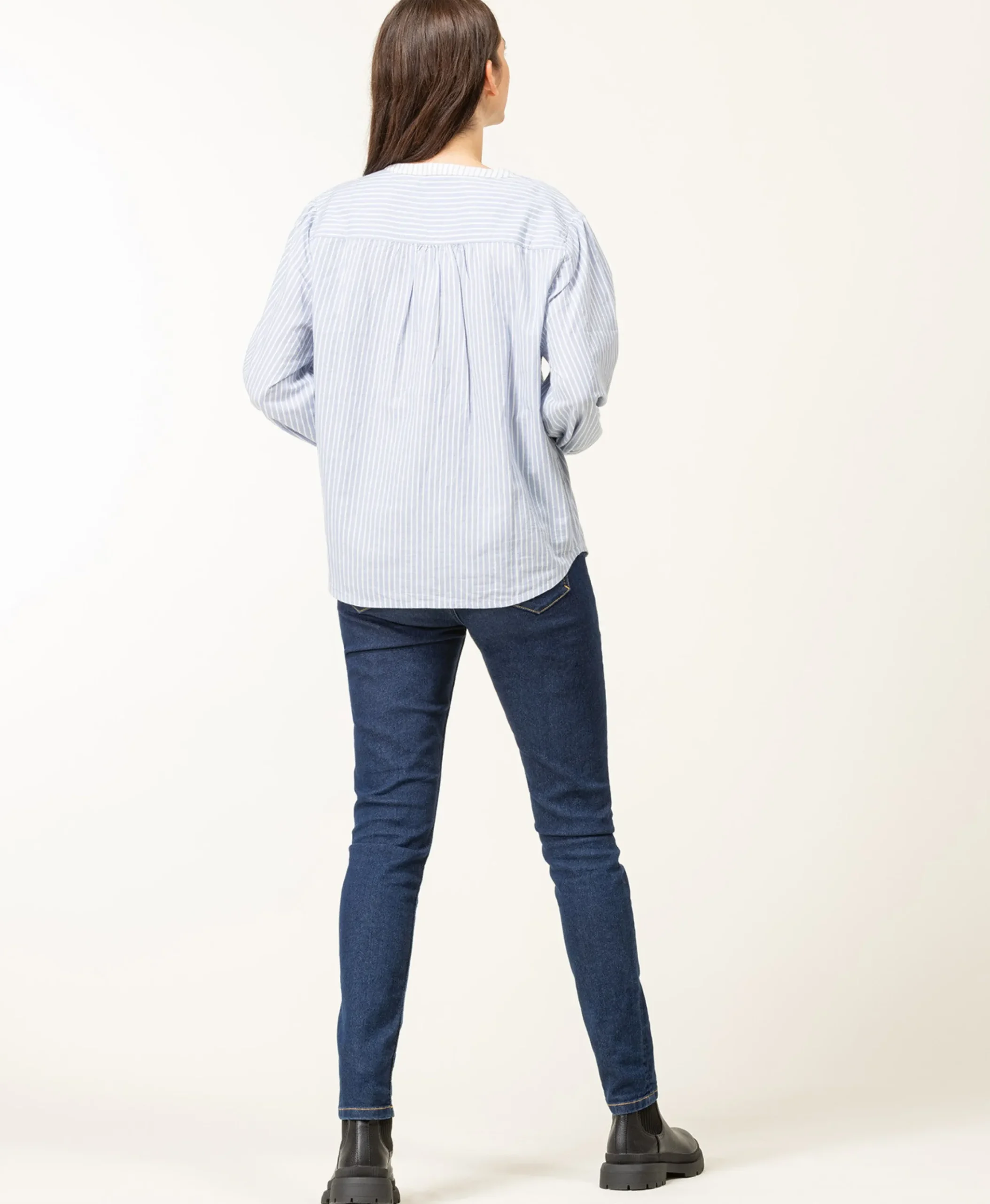 BLOUSE ML FOND NATUREL RAYE BLEU CARDONE