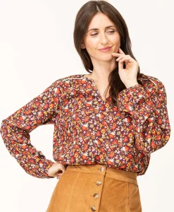 BLOUSE ML IMPRIME ROSE CAROX