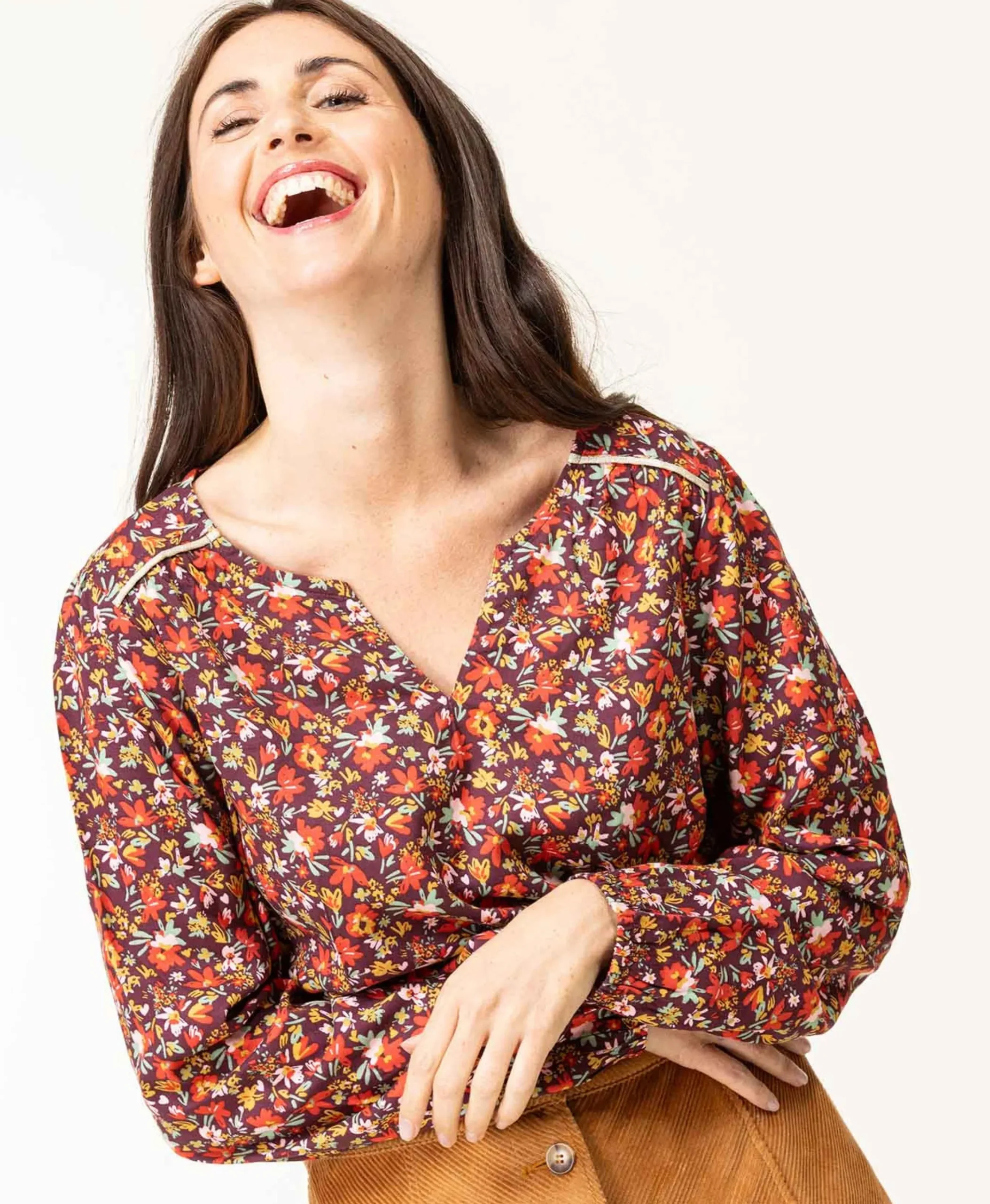 BLOUSE ML IMPRIME ROSE CAROX