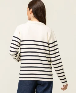 CARDIGAN TRICOT FOND GREGE RAYE INDIGO GIXODE