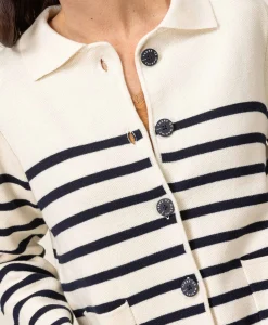 CARDIGAN TRICOT FOND GREGE RAYE INDIGO GIXODE