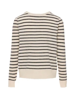CARDIGAN TRICOT FOND NATUREL RAYE MARINE LIRON