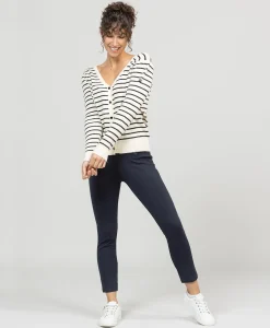 CARDIGAN TRICOT FOND NATUREL RAYE MARINE LIRON