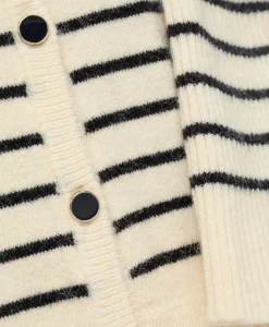 CARDIGAN TRICOT FOND NATUREL RAYE MARINE LIRON