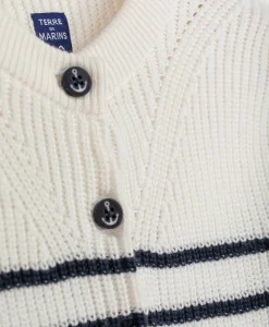 CARDIGAN TRICOT FOND NATUREL RAYE INDIGO ISEO