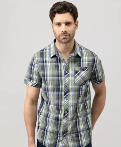 CHEMISE CHEMISIER MC CARREAUX VERT OLIVE ECARO
