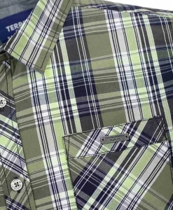 CHEMISE CHEMISIER MC CARREAUX VERT OLIVE ECARO