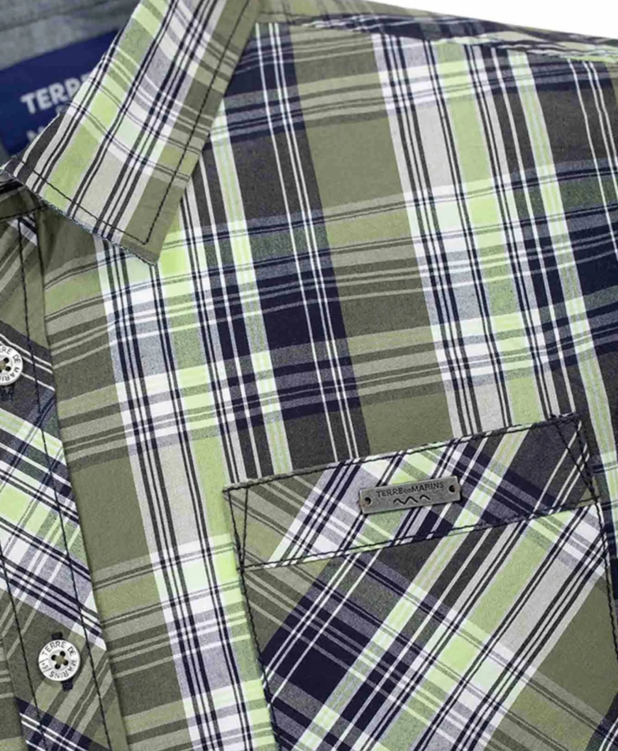 CHEMISE CHEMISIER MC CARREAUX VERT OLIVE ECARO