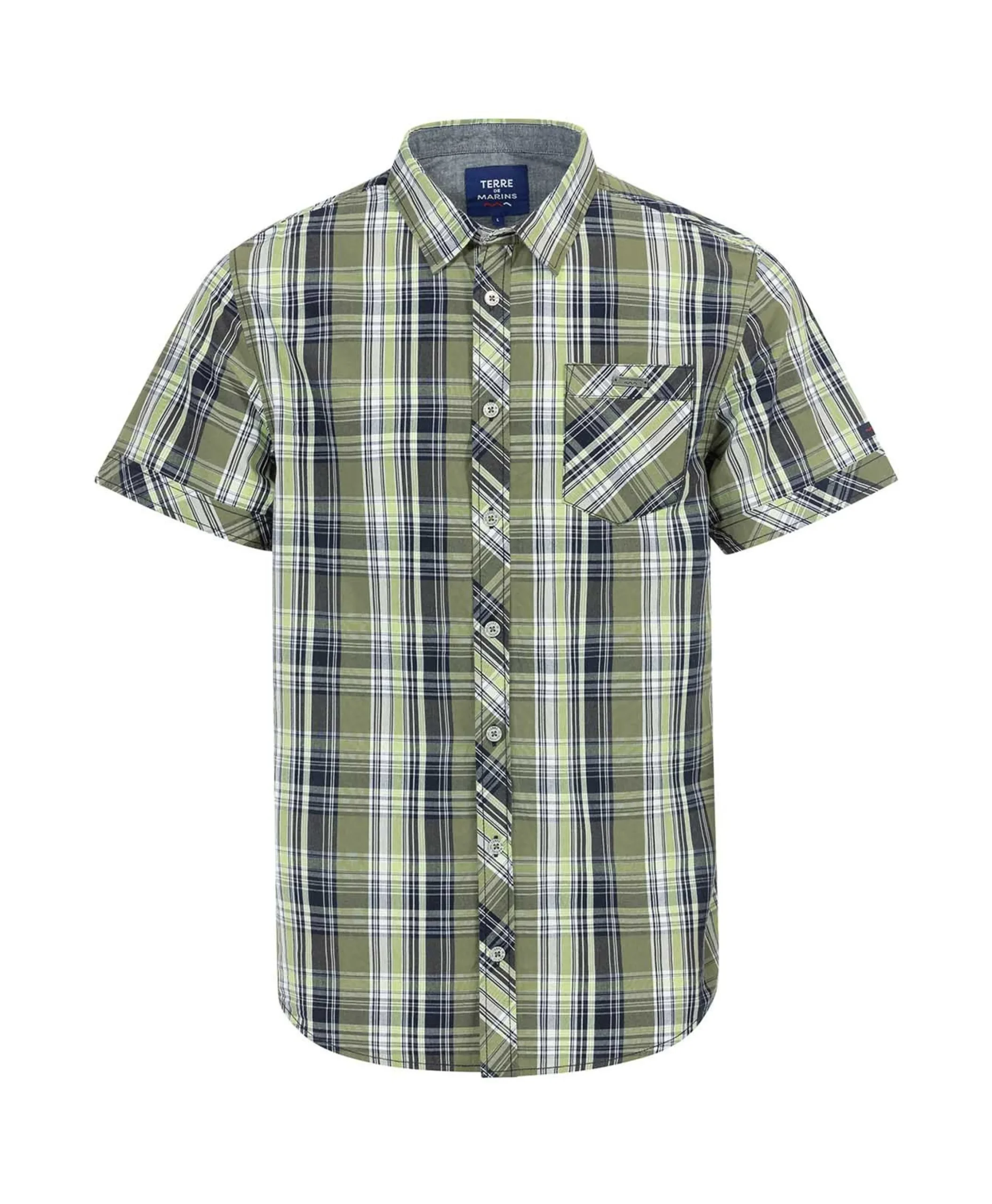 CHEMISE CHEMISIER MC CARREAUX VERT OLIVE ECARO