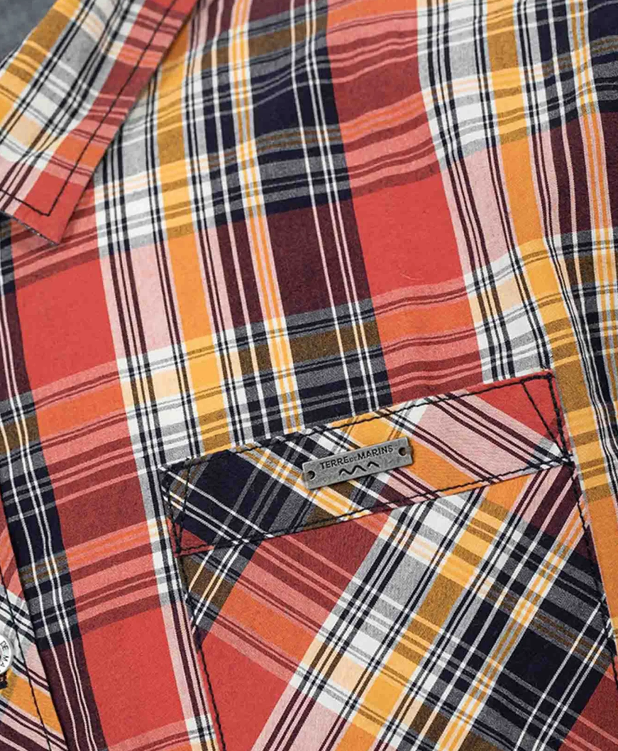CHEMISE CHEMISIER MC CARREAUX ROUGE BRIQUE ECARO