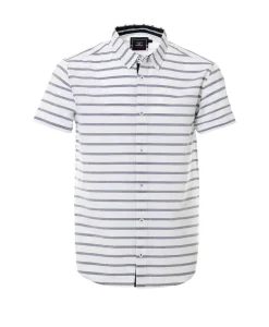 CHEMISE CHEMISIER MC FOND BLANC RAYE BLEU LORRIS