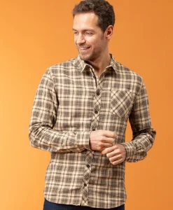 CHEMISE CHEMISIER ML CARREAUX CHOCOLAT CAROMU