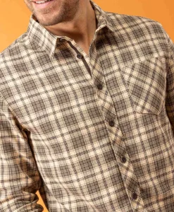 CHEMISE CHEMISIER ML CARREAUX CHOCOLAT CAROMU