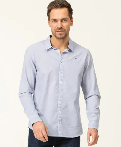 CHEMISE CHEMISIER ML FOND BLANC RAYE BLEU CIEL CAKITE
