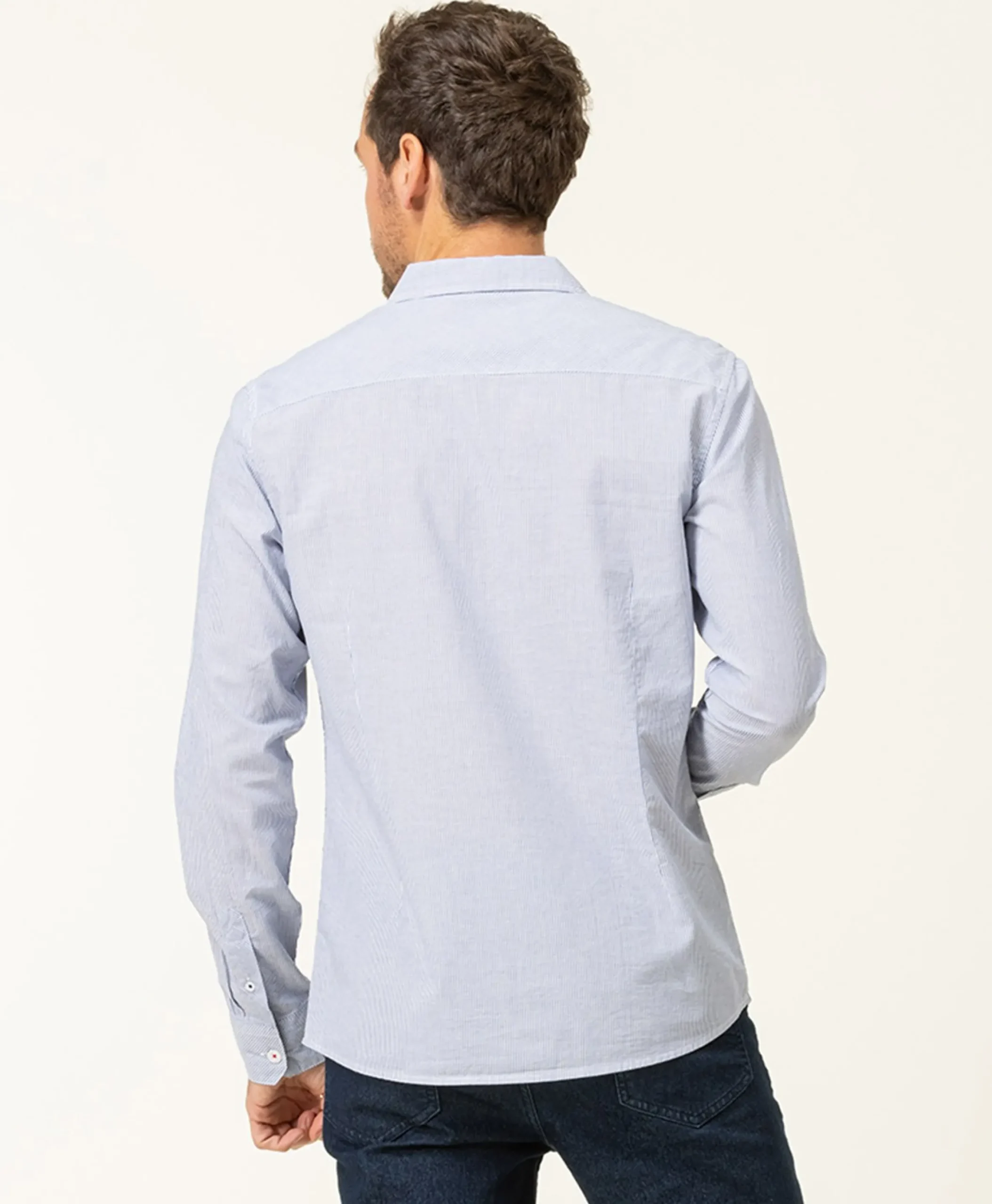 CHEMISE CHEMISIER ML FOND BLANC RAYE BLEU CIEL CAKITE