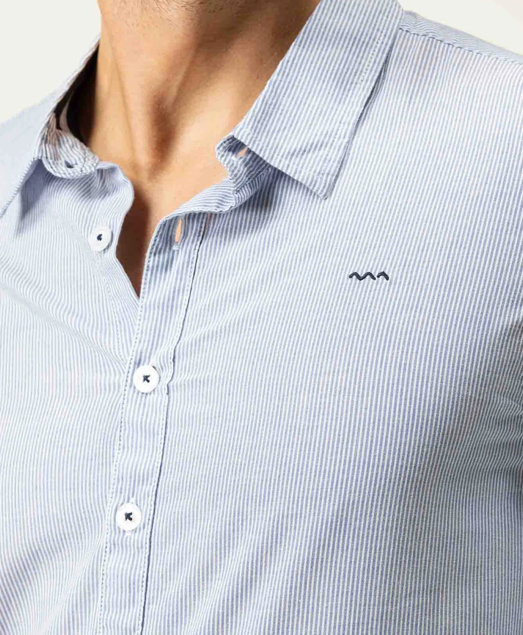 CHEMISE CHEMISIER ML FOND BLANC RAYE BLEU CIEL CAKITE