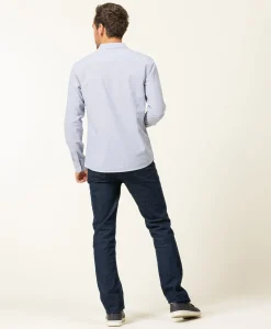 CHEMISE CHEMISIER ML FOND BLANC RAYE BLEU CIEL CAKITE