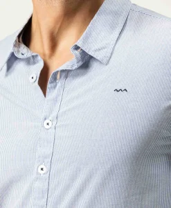 CHEMISE CHEMISIER ML FOND BLANC RAYE BLEU CIEL CAKITE