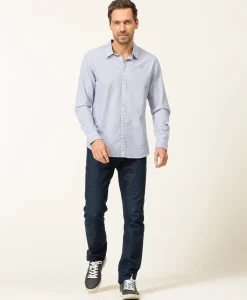 CHEMISE CHEMISIER ML FOND BLANC RAYE BLEU CIEL CAKITE