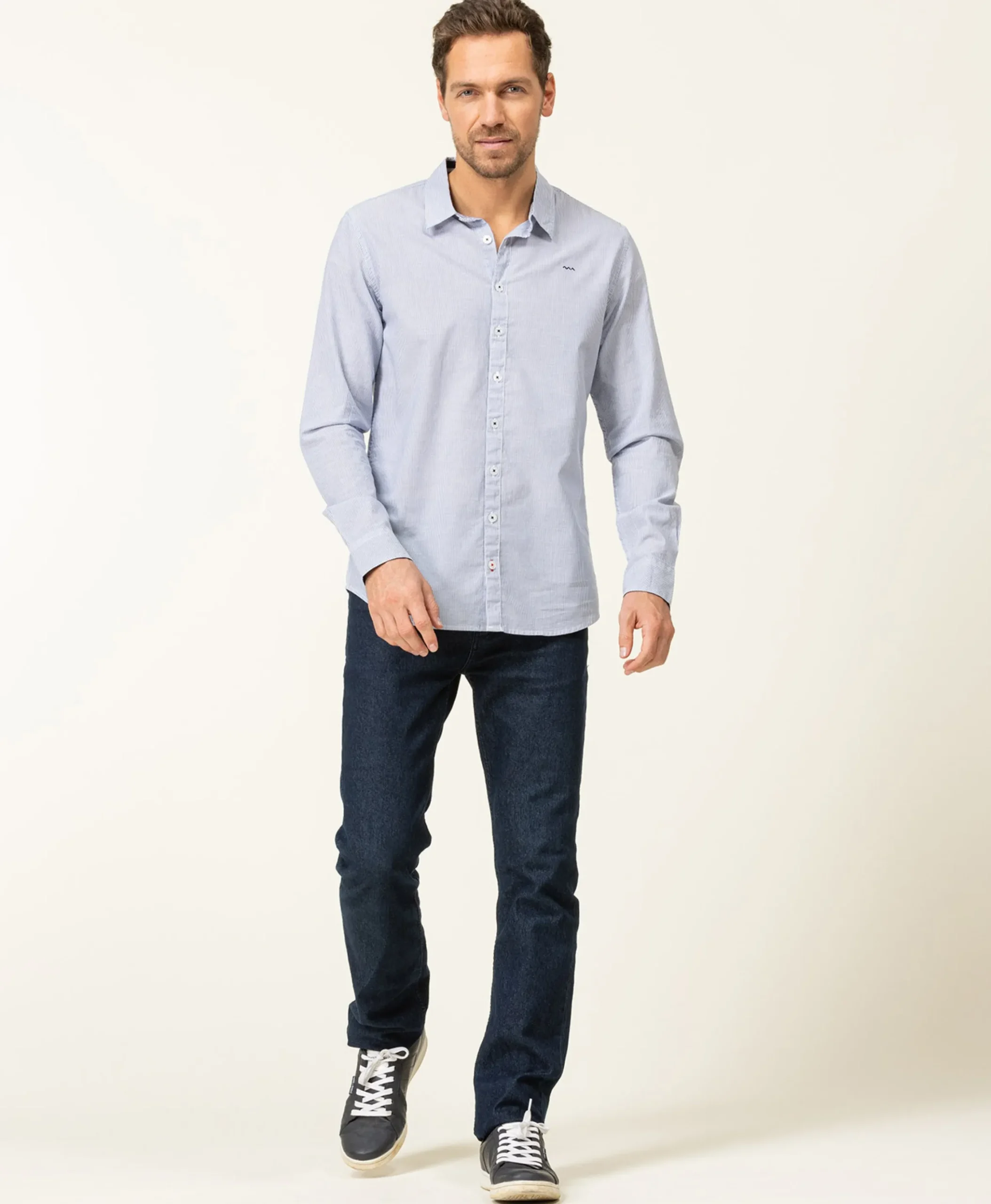 CHEMISE CHEMISIER ML FOND BLANC RAYE BLEU CIEL CAKITE