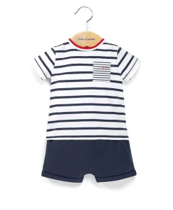 ENS SHORT + HAUT FOND BLANC RAYE INDIGO SHAPI