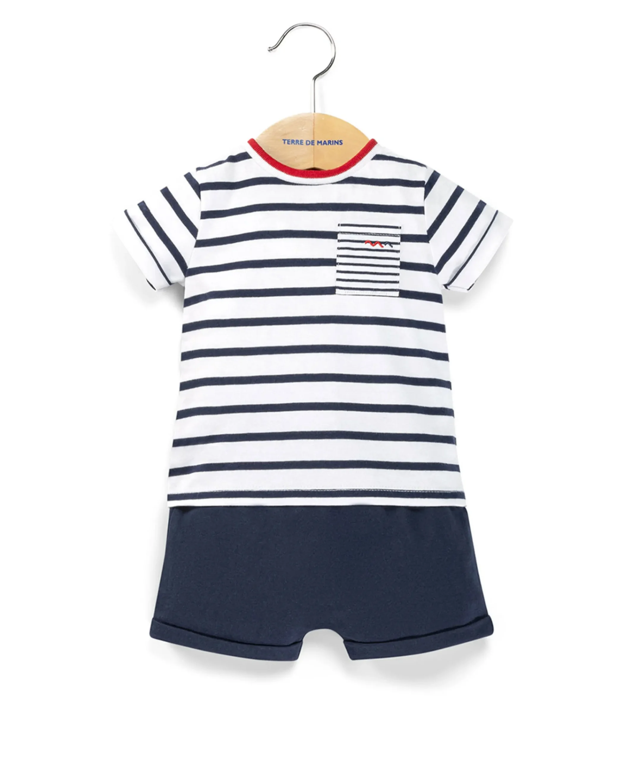 ENS SHORT + HAUT FOND BLANC RAYE INDIGO SHAPI