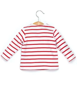 MARINIERE ML FOND BLANC RAYE ROUGE PELY