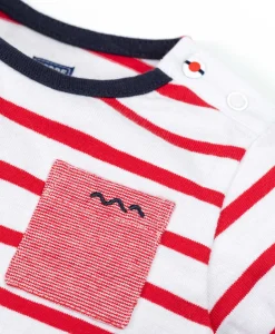 MARINIERE ML FOND BLANC RAYE ROUGE PELY