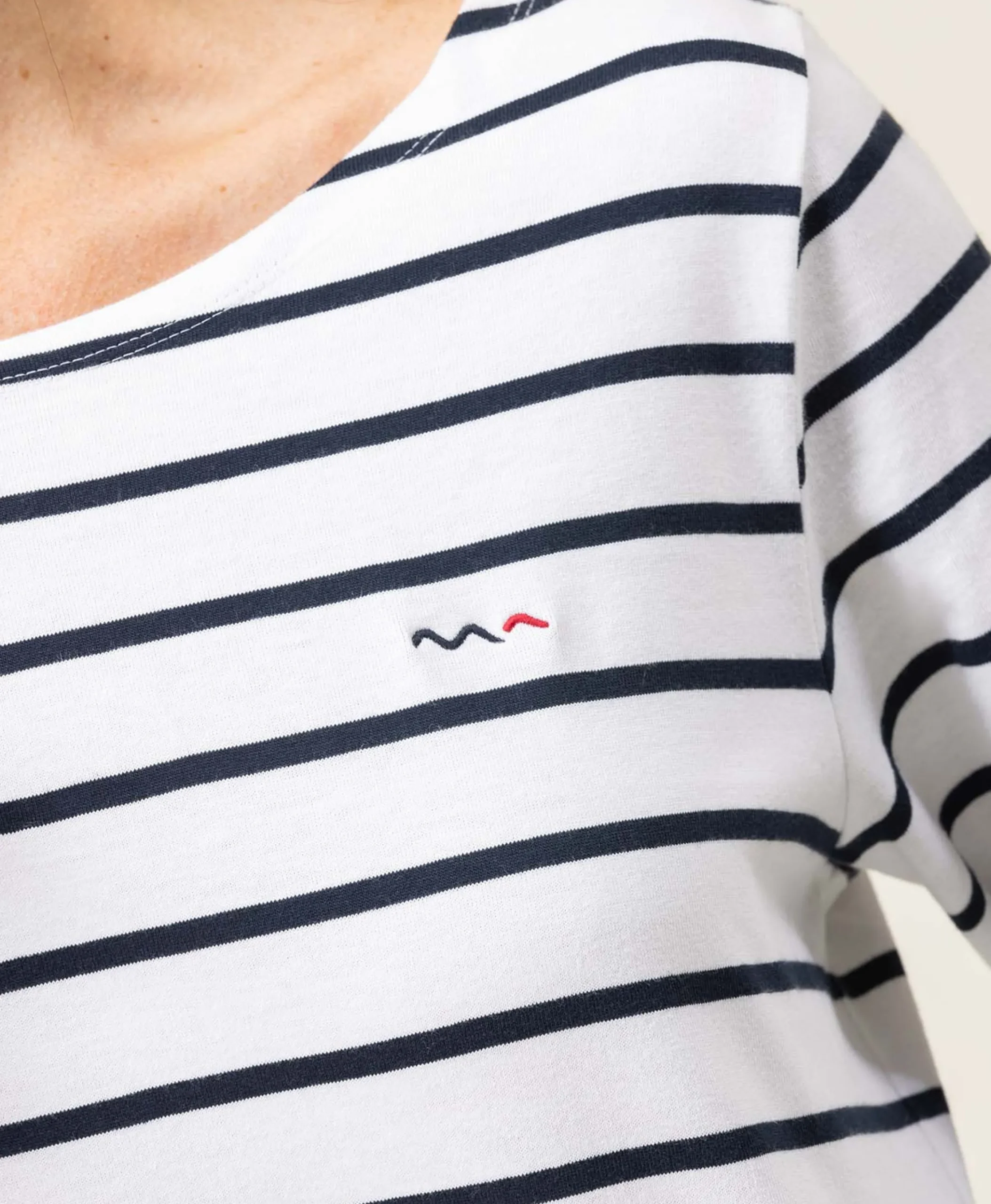 MARINIERE ML FOND BLANC RAYE INDIGO PACAGE