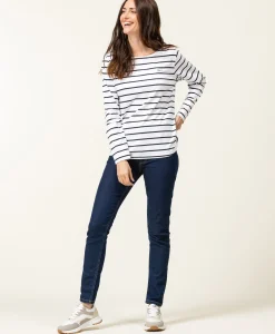 MARINIERE ML FOND BLANC RAYE INDIGO PACAGE