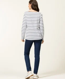 MARINIERE ML FOND BLANC RAYE INDIGO PACAGE