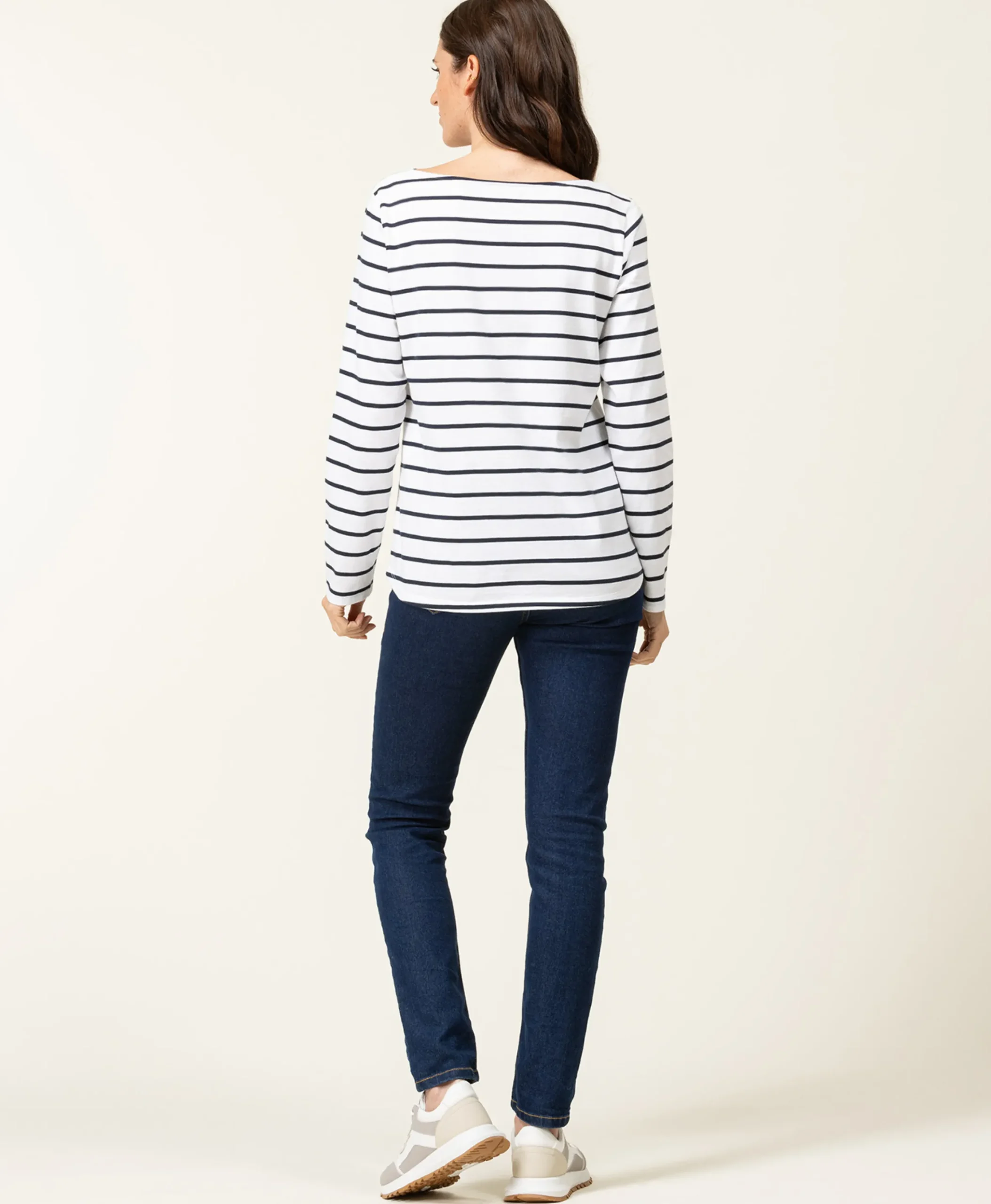 MARINIERE ML FOND BLANC RAYE INDIGO PACAGE