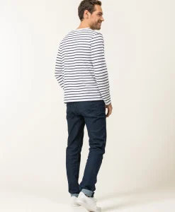 MARINIERE ML FOND BLANC RAYE INDIGO ECOHOL