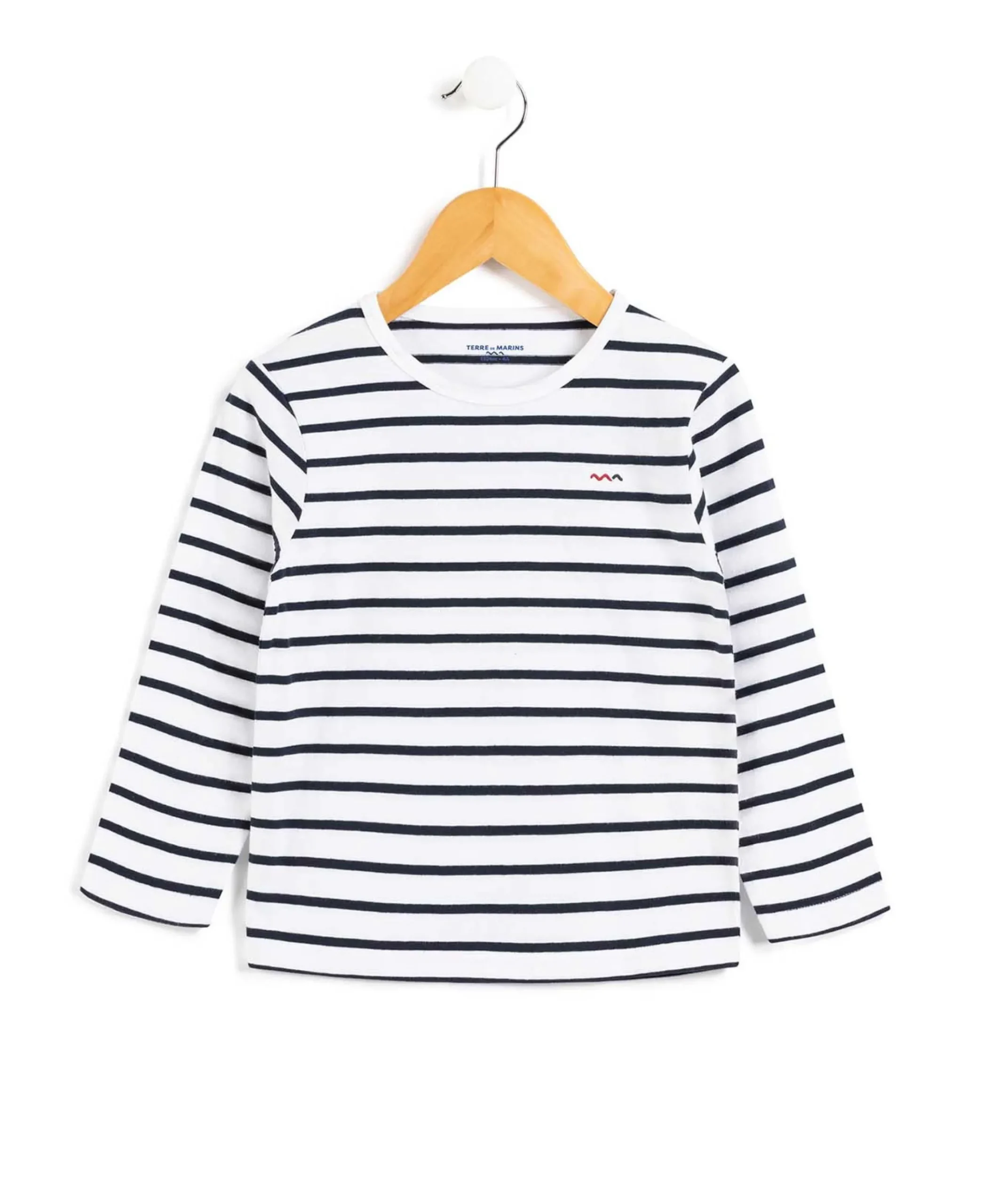 MARINIERE ML FOND BLANC RAYE INDIGO ECOGAL