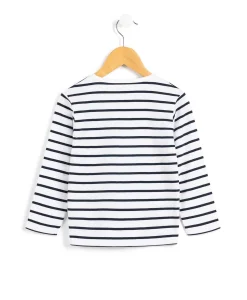 MARINIERE ML FOND BLANC RAYE INDIGO ECOGAL