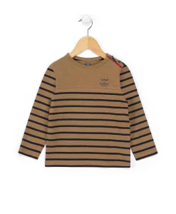 MARINIERE ML FOND CAMEL RAYE INDIGO CABATAGE