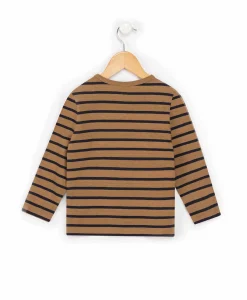 MARINIERE ML FOND CAMEL RAYE INDIGO CABATAGE