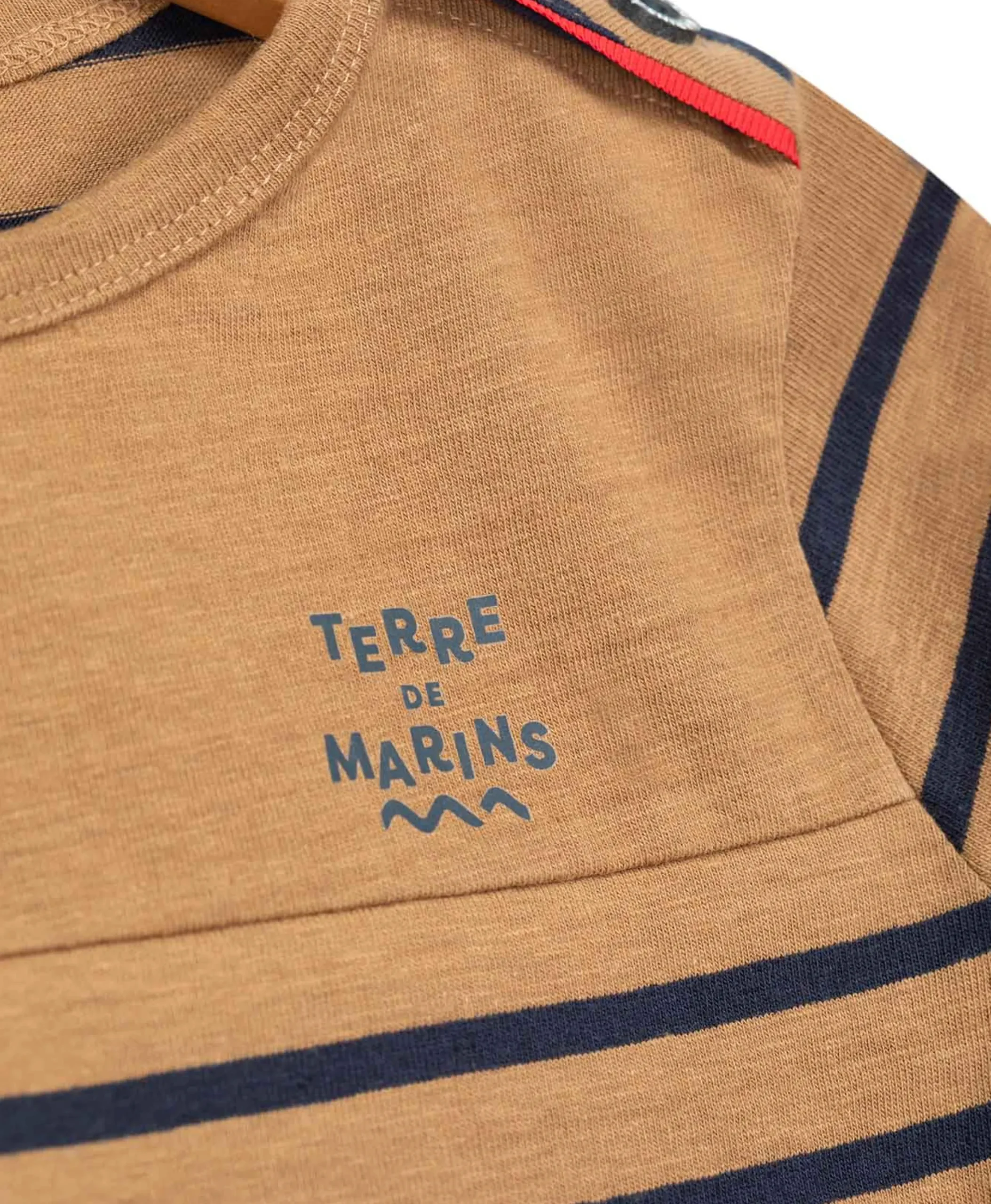 MARINIERE ML FOND CAMEL RAYE INDIGO CABATAGE
