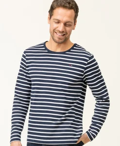 MARINIERE ML FOND INDIGO RAYE BLANC ECOHOL