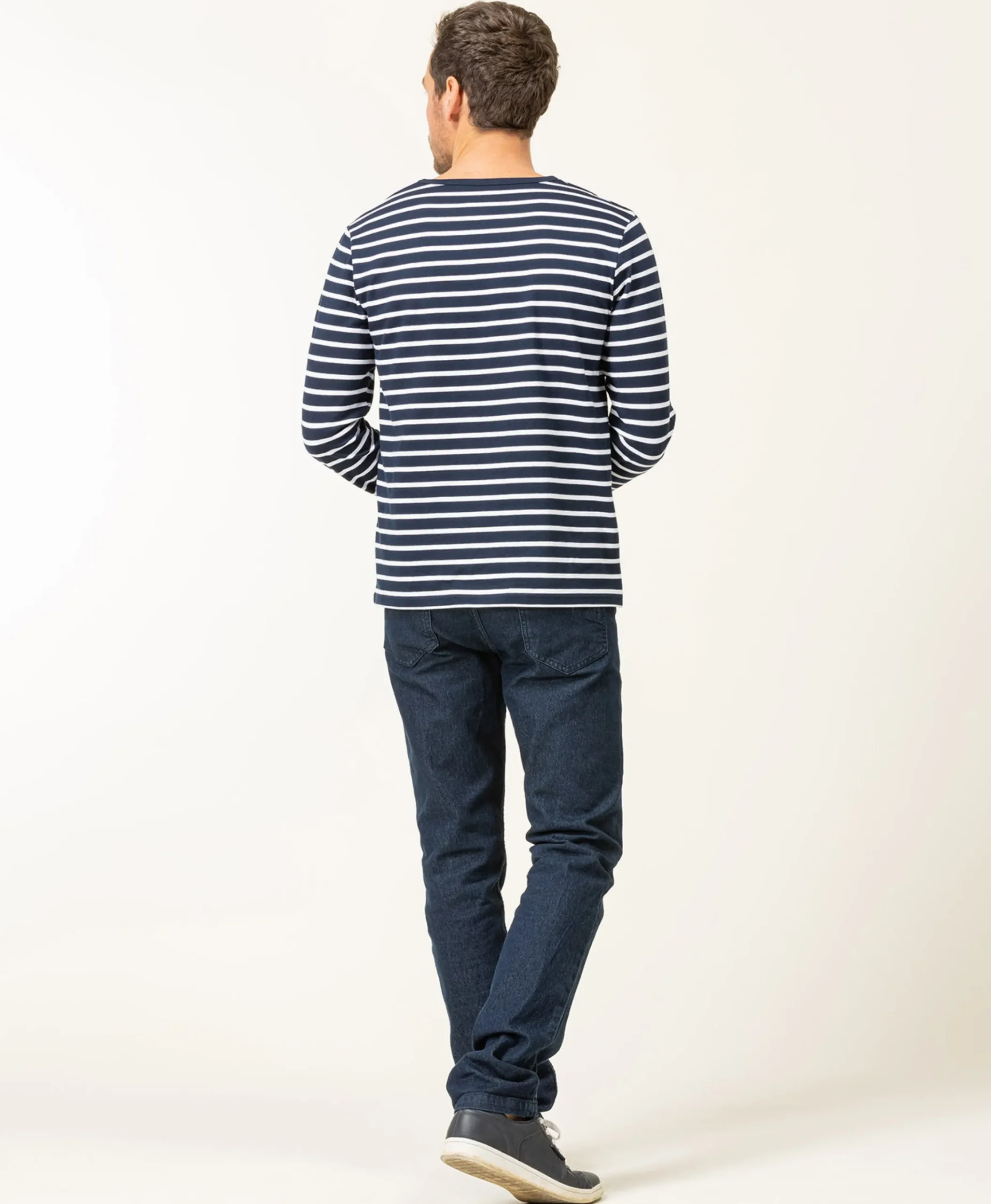 MARINIERE ML FOND INDIGO RAYE BLANC ECOHOL