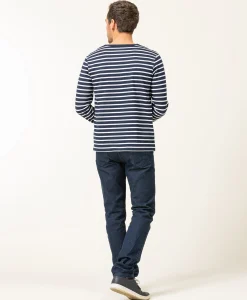 MARINIERE ML FOND INDIGO RAYE BLANC ECOHOL