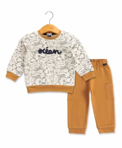 PANTALON + HAUT IMPRIME FOND GREGE EGLANTIN