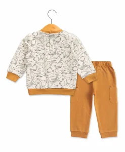 PANTALON + HAUT IMPRIME FOND GREGE EGLANTIN