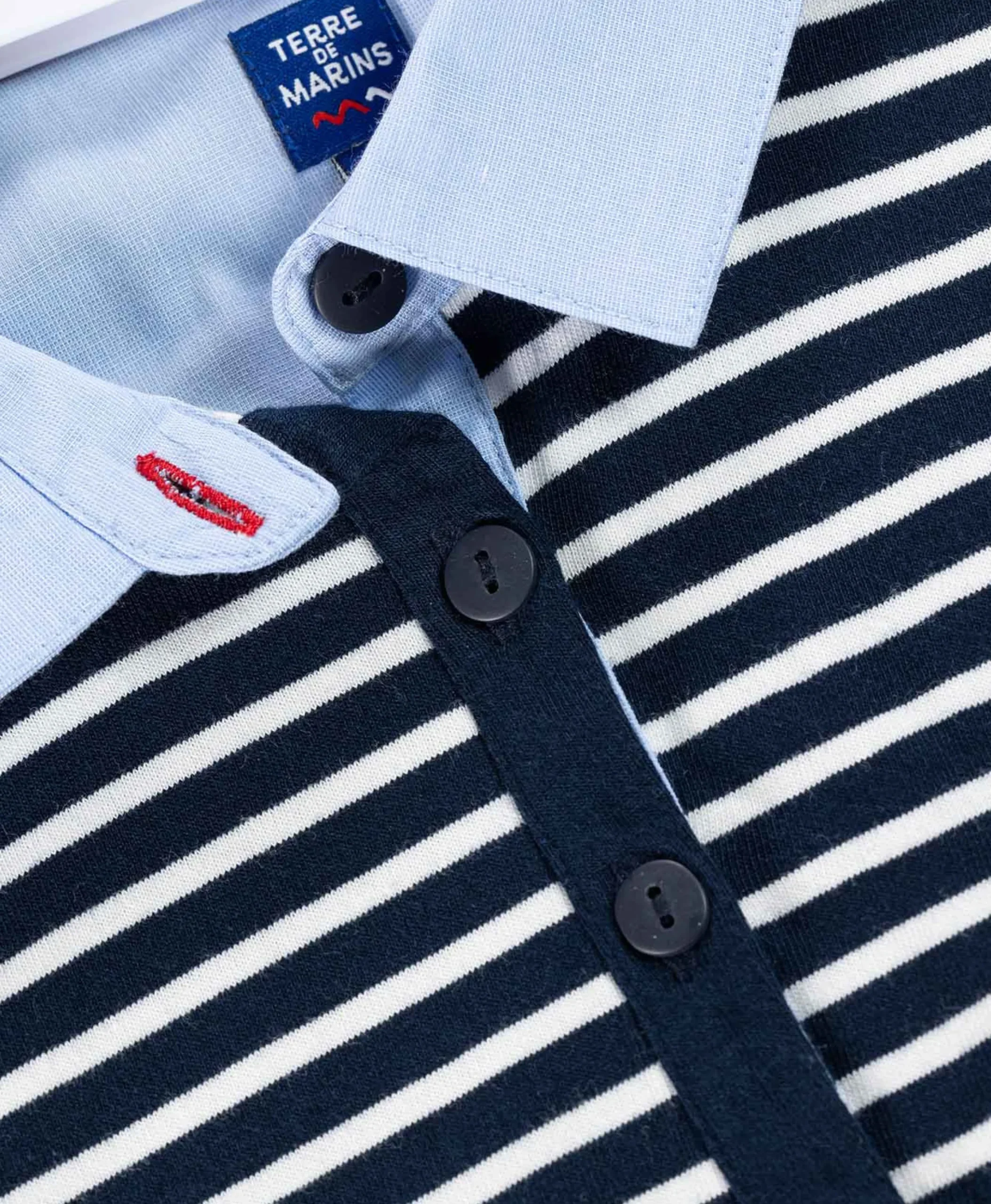 POLO M3/4 FOND INDIGO RAYE BLANC ANITA