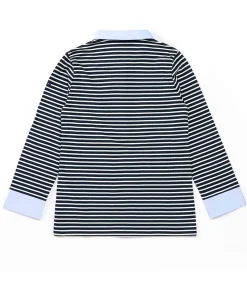 POLO M3/4 FOND INDIGO RAYE BLANC ANITA