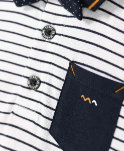 POLO MC FOND BLANC RAYE BLEU CARNO