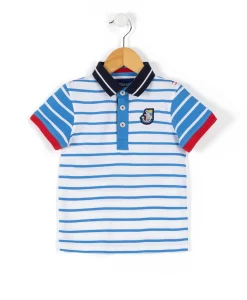 POLO MC FOND BLANC RAYE BLEU CIRAYE