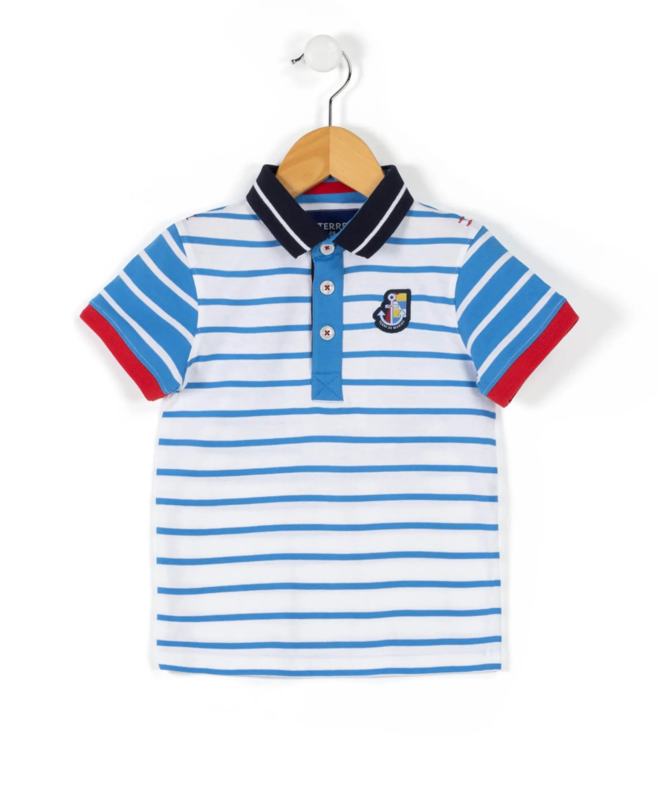 POLO MC FOND BLANC RAYE BLEU CIRAYE
